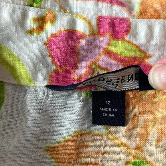 Lands End Tropical Linen Shirt Womens‎ Size 12 Floral Short Sleeve Button Up - Picture 6 of 10